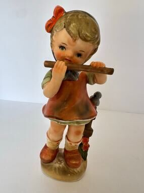 Vintage Rossini Japan Girl Playing Flute Figurine Bird 9.5” Porcelain AS IS